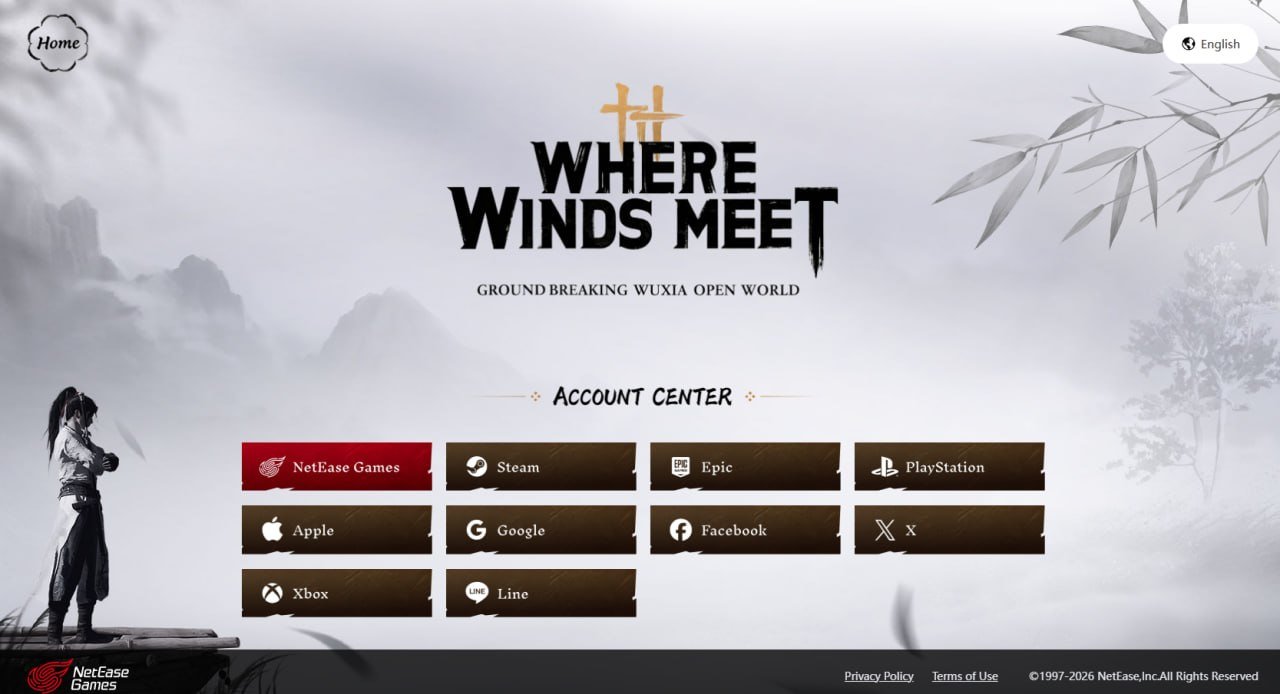 Главная страница Account Center — Where Winds Meet