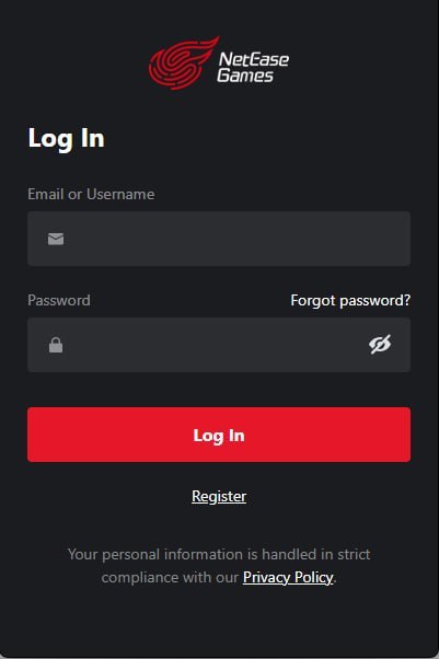 Окно входа NetEase Games